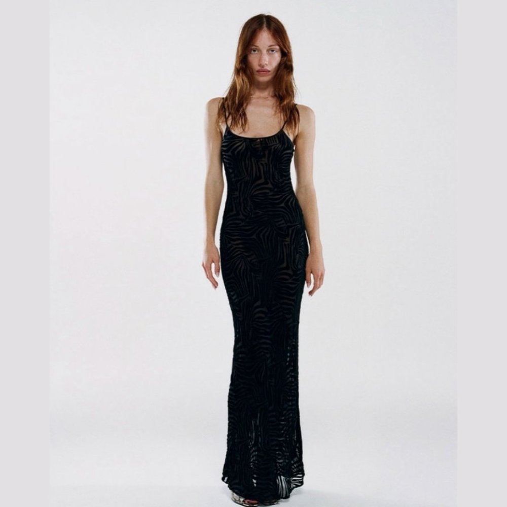 REALISATION Black 'The Amber' in Zebra Burnout Dress